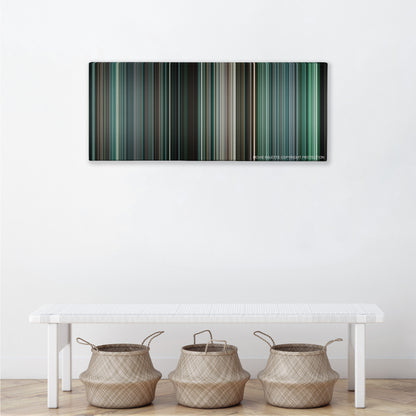 The Bourne Ultimatum color palette canvas above a white bench with three woven baskets