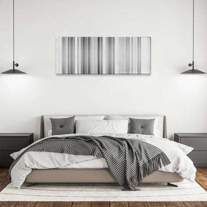 Bicycle Thieves color palette canvas above a bed, between two black pendant lamps