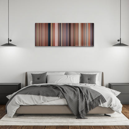 Bridesmaids color palette canvas above a bed, between two black pendant lamps