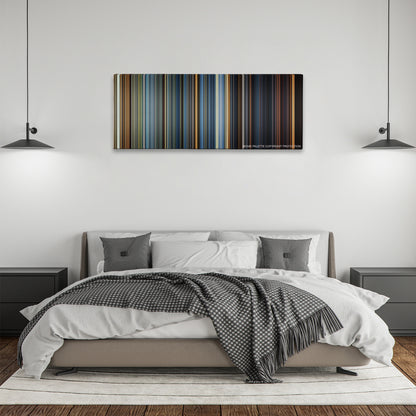Ender's Game color palette canvas above a bed, between two black pendant lamps