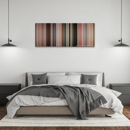 Talladega Nights: The Ballad of Ricky Bobby color palette canvas above a bed, between two black pendant lamps