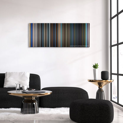 Bad Times at the El Royale color palette canvas above a black sofa with a gold-topped table