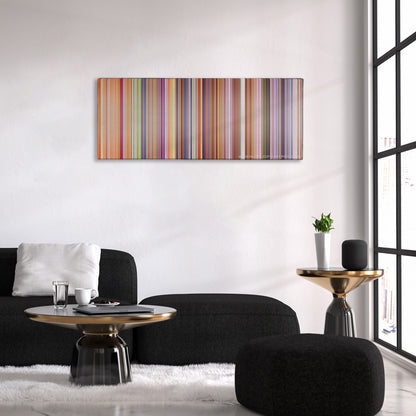Bee Movie color palette canvas above a black sofa with a gold-topped table