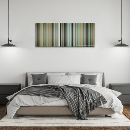 The Place Beyond the Pines color palette canvas above a bed, between two black pendant lamps