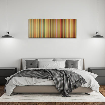 Amelie color palette canvas above a bed, between two black pendant lamps