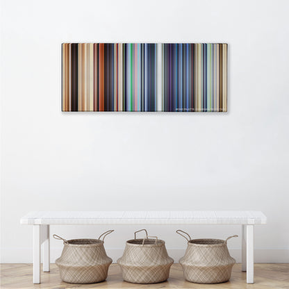 WALL*E color palette canvas above a white bench with three woven baskets