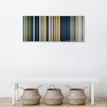 Rambo color palette canvas above a white bench with three woven baskets