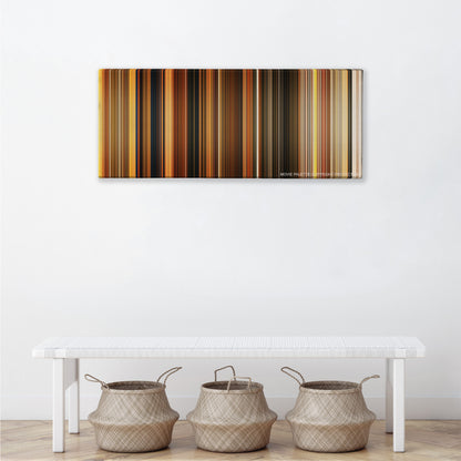 Fantastic Mr. Fox color palette canvas above a white bench with three woven baskets