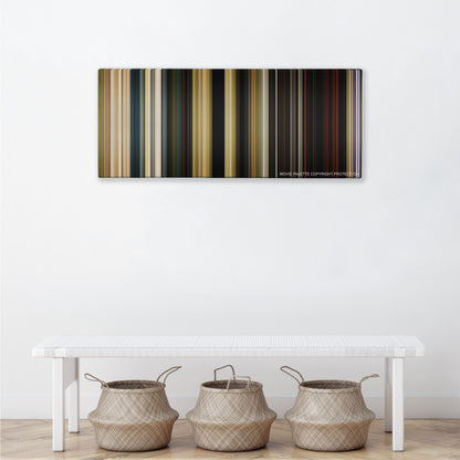 The Jungle Book color palette canvas above a white bench with three woven baskets