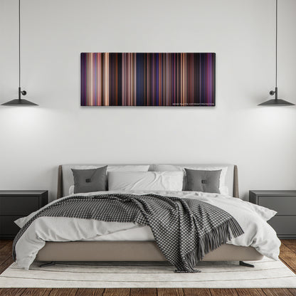 Pitch Perfect color palette canvas above a bed, between two black pendant lamps