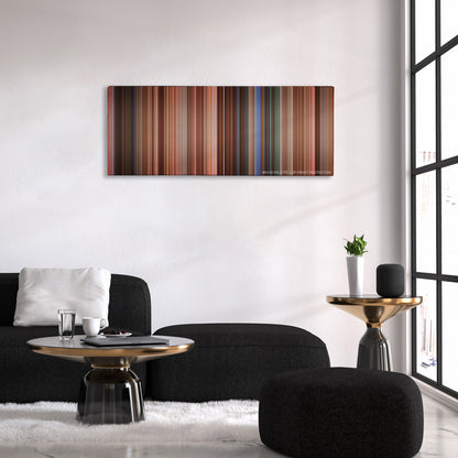 EuroTrip color palette canvas above a black sofa with a gold-topped table