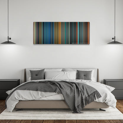 Godzilla: King of the Monsters color palette canvas above a bed, between two black pendant lamps