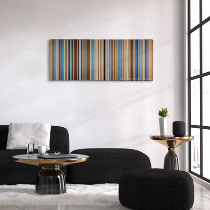 Traffic color palette canvas above a black sofa with a gold-topped table