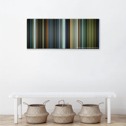 Focus color palette canvas above a white bench with three woven baskets