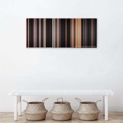 Ben-Hur color palette canvas above a white bench with three woven baskets