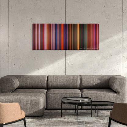 Treasure Planet color palette canvas on a concrete wall above a gray sectional sofa