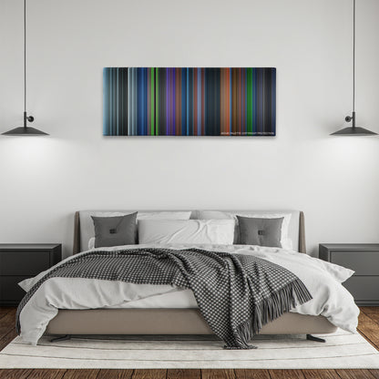 Corpse Bride color palette canvas above a bed, between two black pendant lamps