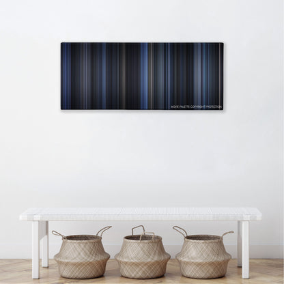 Payback color palette canvas above a white bench with three woven baskets