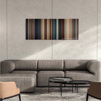 Thor color palette canvas on a concrete wall above a gray sectional sofa