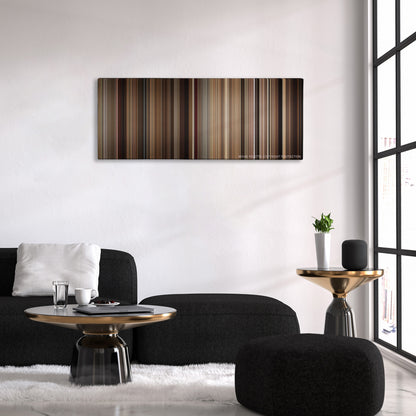 Chef color palette canvas above a black sofa with a gold-topped table