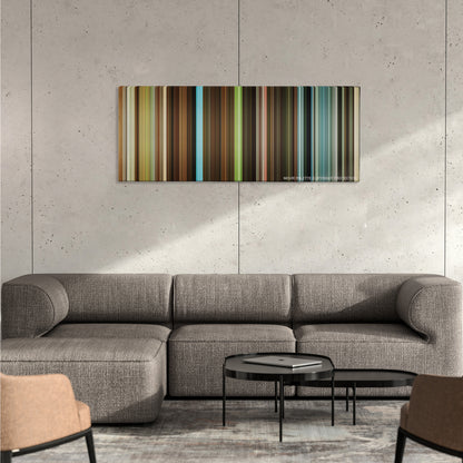 Jojo Rabbit color palette canvas on a concrete wall above a gray sectional sofa