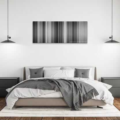 On the Waterfront color palette canvas above a bed, between two black pendant lamps