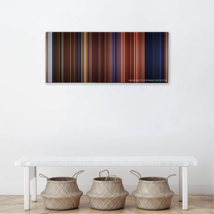 Lara Croft Tomb Raider: The Cradle of Life color palette canvas above a white bench with three woven baskets
