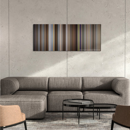 I Love You, Man color palette canvas on a concrete wall above a gray sectional sofa