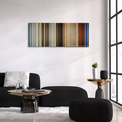Mamma Mia! color palette canvas above a black sofa with a gold-topped table
