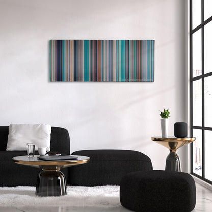 Kiki's Delivery Service color palette canvas above a black sofa with a gold-topped table