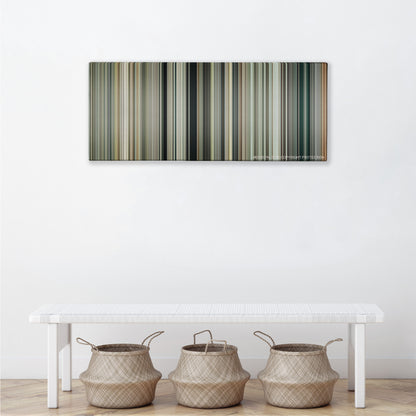 San Andreas color palette canvas above a white bench with three woven baskets