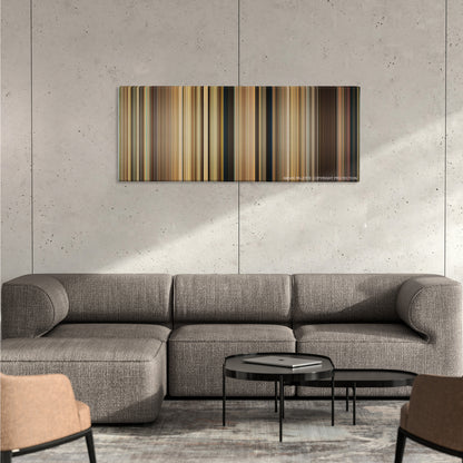 Saving Mr. Banks color palette canvas on a concrete wall above a gray sectional sofa