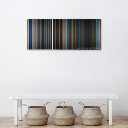 Bad Times at the El Royale color palette canvas above a white bench with three woven baskets