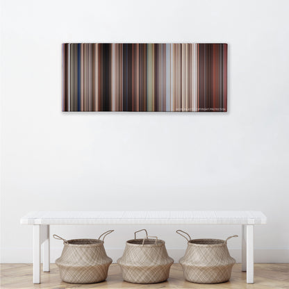Indiana Jones and the Last Crusade color palette canvas above a white bench with three woven baskets
