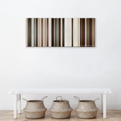 Jarhead color palette canvas above a white bench with three woven baskets