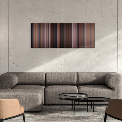 My Big Fat Greek Wedding color palette canvas on a concrete wall above a gray sectional sofa