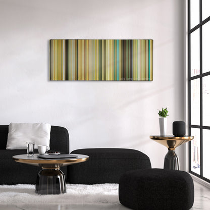 Transporter 2 color palette canvas above a black sofa with a gold-topped table