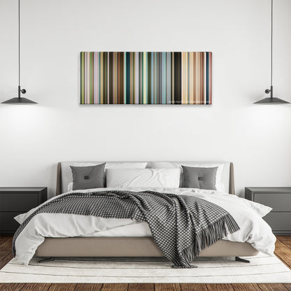 The Constant Gardener color palette canvas above a bed, between two black pendant lamps