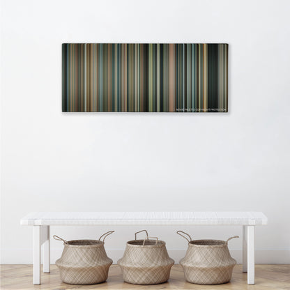 Body of Lies color palette canvas above a white bench with three woven baskets