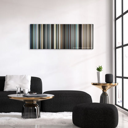 Syriana color palette canvas above a black sofa with a gold-topped table