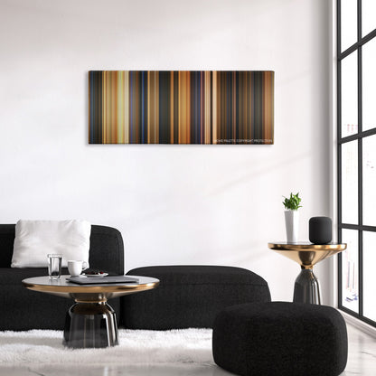 Wallace & Gromit: The Curse of the Were-Rabbit color palette canvas above a black sofa with a gold-topped table