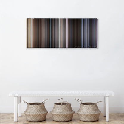 Murder on the Orient Express color palette canvas above a white bench with three woven baskets