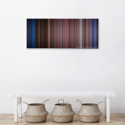 The Passion of the Christ color palette canvas above a white bench with three woven baskets