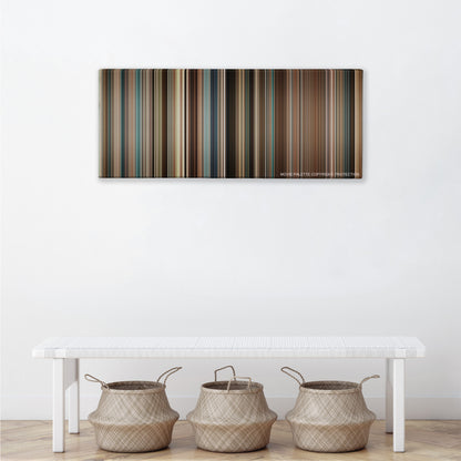 The Lincoln Lawyer color palette canvas above a white bench with three woven baskets