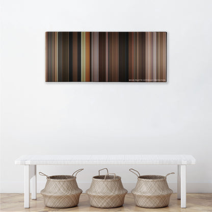 Dogma color palette canvas above a white bench with three woven baskets