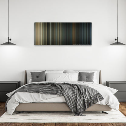 The Texas Chainsaw Massacre color palette canvas above a bed, between two black pendant lamps