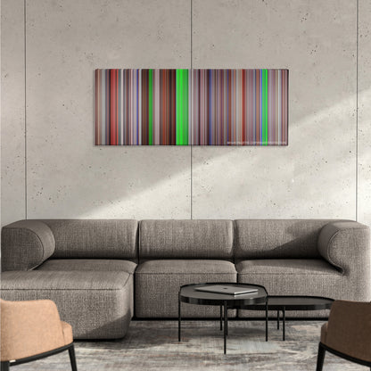 Natural Born Killers color palette canvas on a concrete wall above a gray sectional sofa