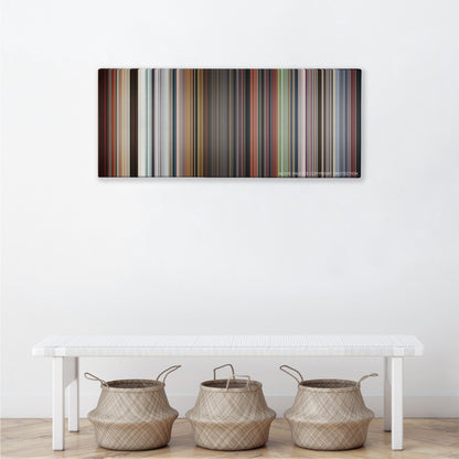 Thor: Ragnarok color palette canvas above a white bench with three woven baskets