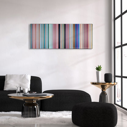 Ice Age: Continental Drift color palette canvas above a black sofa with a gold-topped table