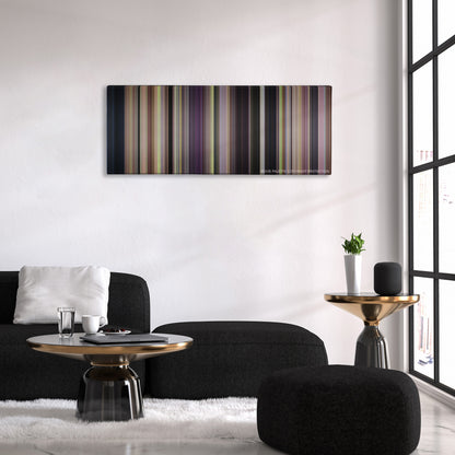 A Walk to Remember color palette canvas above a black sofa with a gold-topped table
